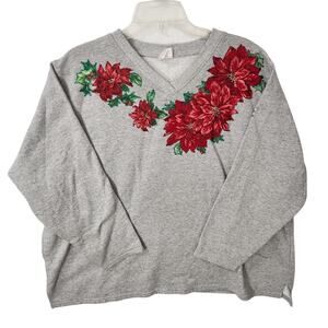 Vtg 1990's WOMENS CREW NECK XL SWEATSHIRT POINSETTIA UGLY CHRISTMAS GRANDMACORE